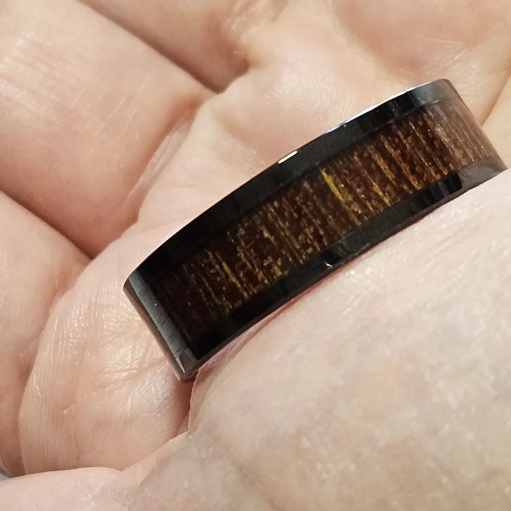 Three Keys Black With Wood Grain Look Men's Ring Size 13.5